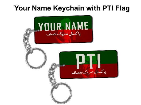 PTI Imran Khan picture Keychain with your Name - Design # 06