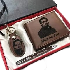 Custom Picture & Name Wallet + Keychain & Pen With Gift Box #03