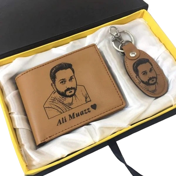 Custom Picture & Name Wallet + Keychain With Gift Box #02