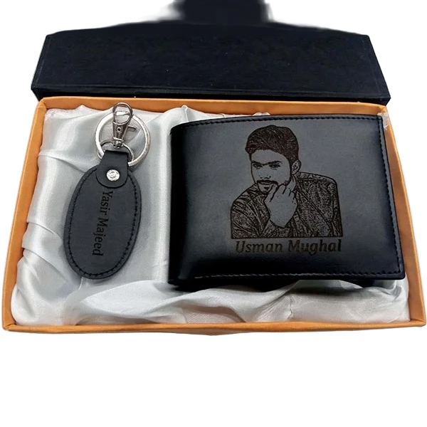 Custom Picture & Name Wallet + Keychain With Gift Box #01