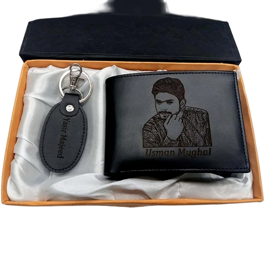 Custom Picture & Name Wallet + Keychain With Gift Box #01